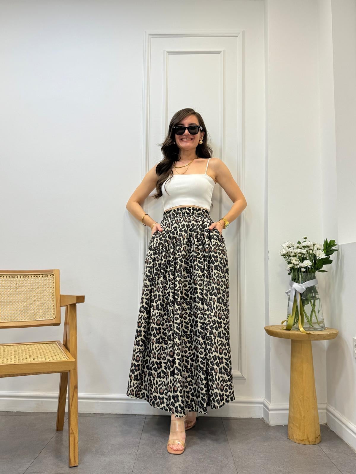 Siyah Maxi Boy Leopar Etek 22035