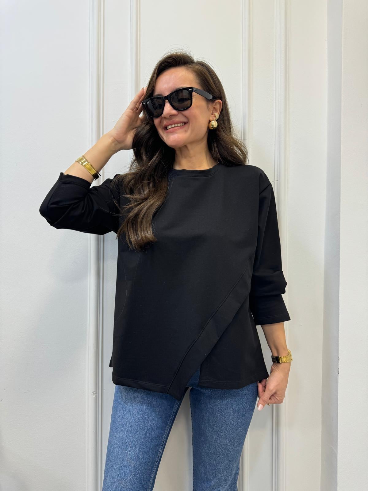 Siyah Ön Detaylı Sweatshırt 29076