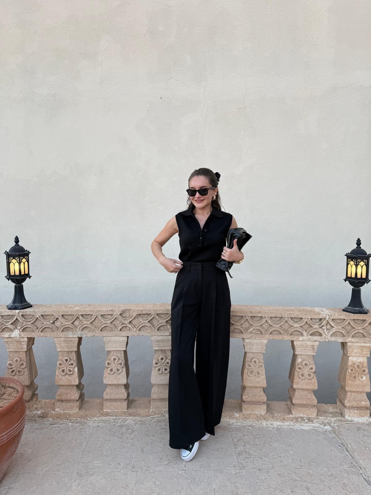 Siyah Pensli Ayarlanabilir Palazzo Pantolon 71606