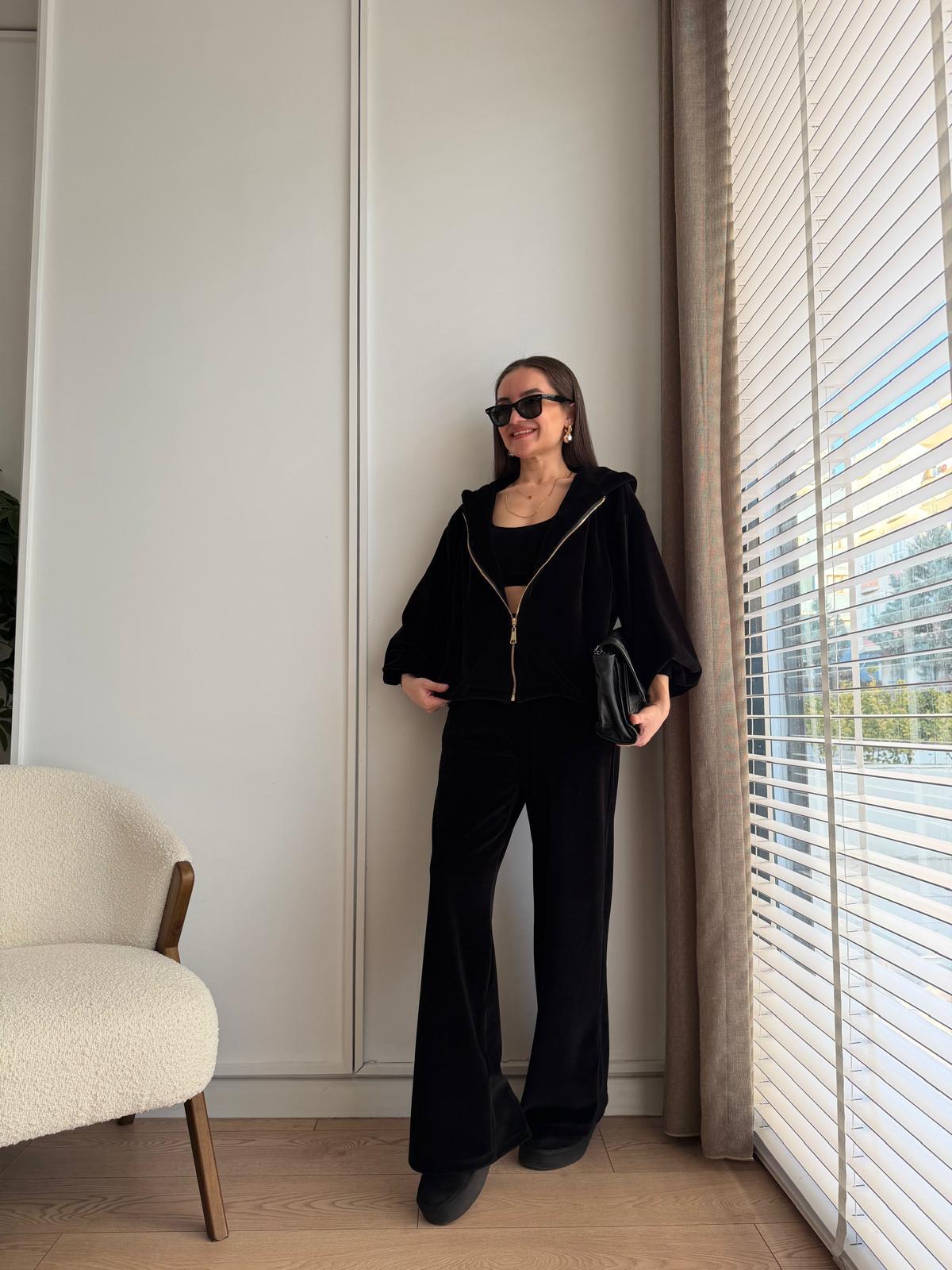 Siyah Premium Seri Kadife Üçlü Takım 0097
