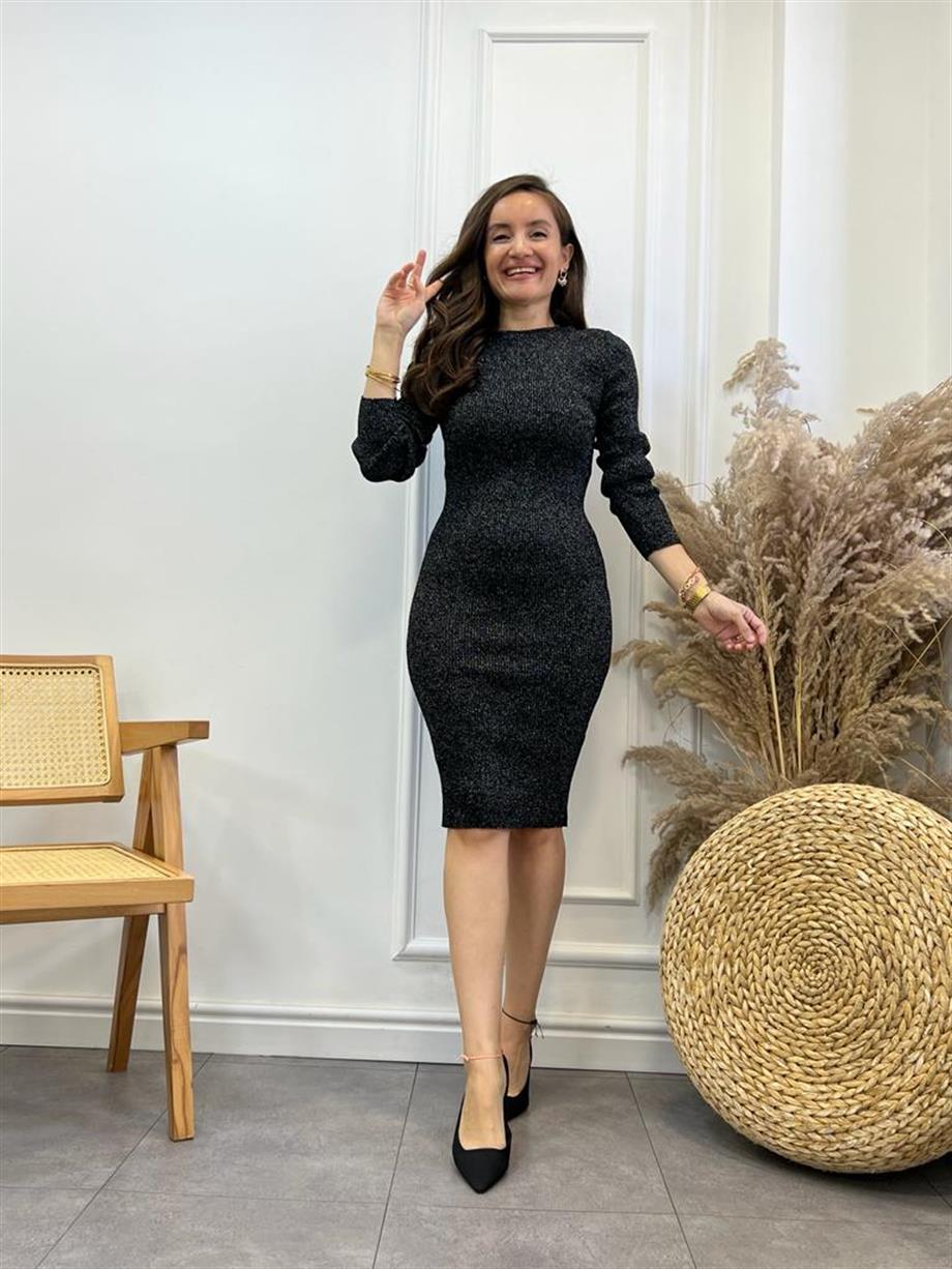 Siyah Simli Sırt Dekolteli Elbise 2007