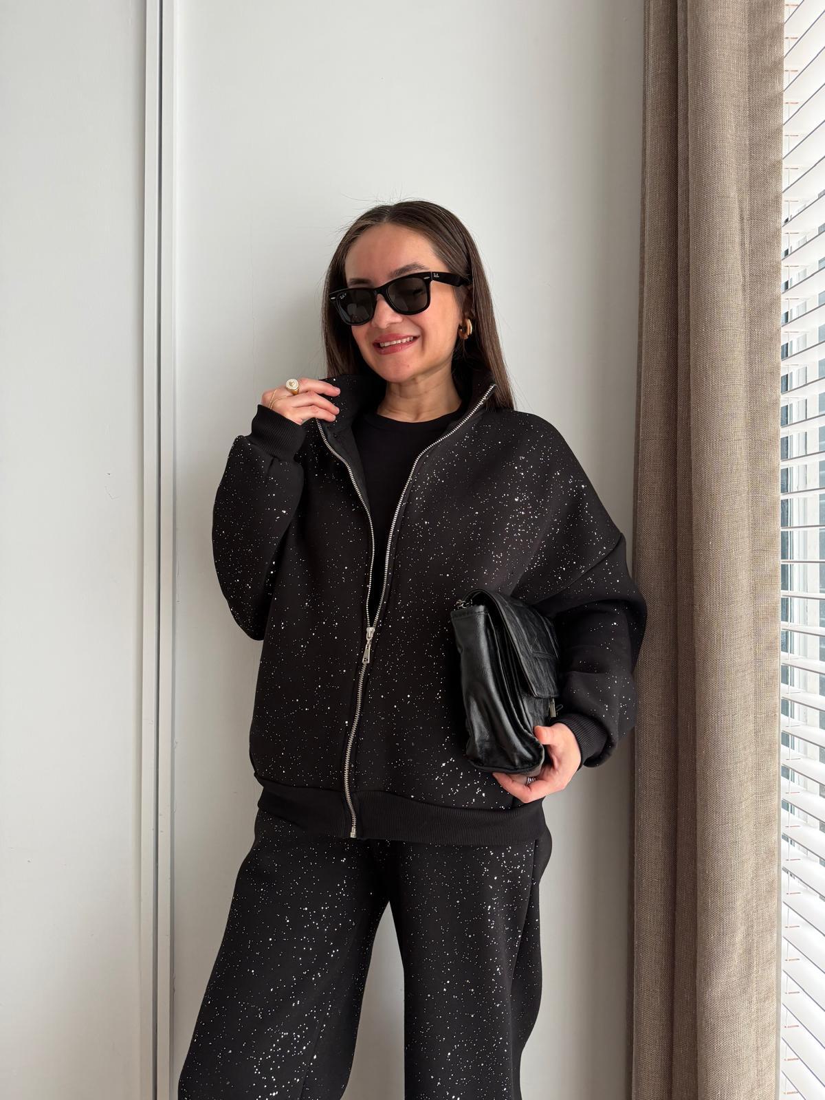 Siyah Simli Üç İplik Fermuarlı Sweet 4223