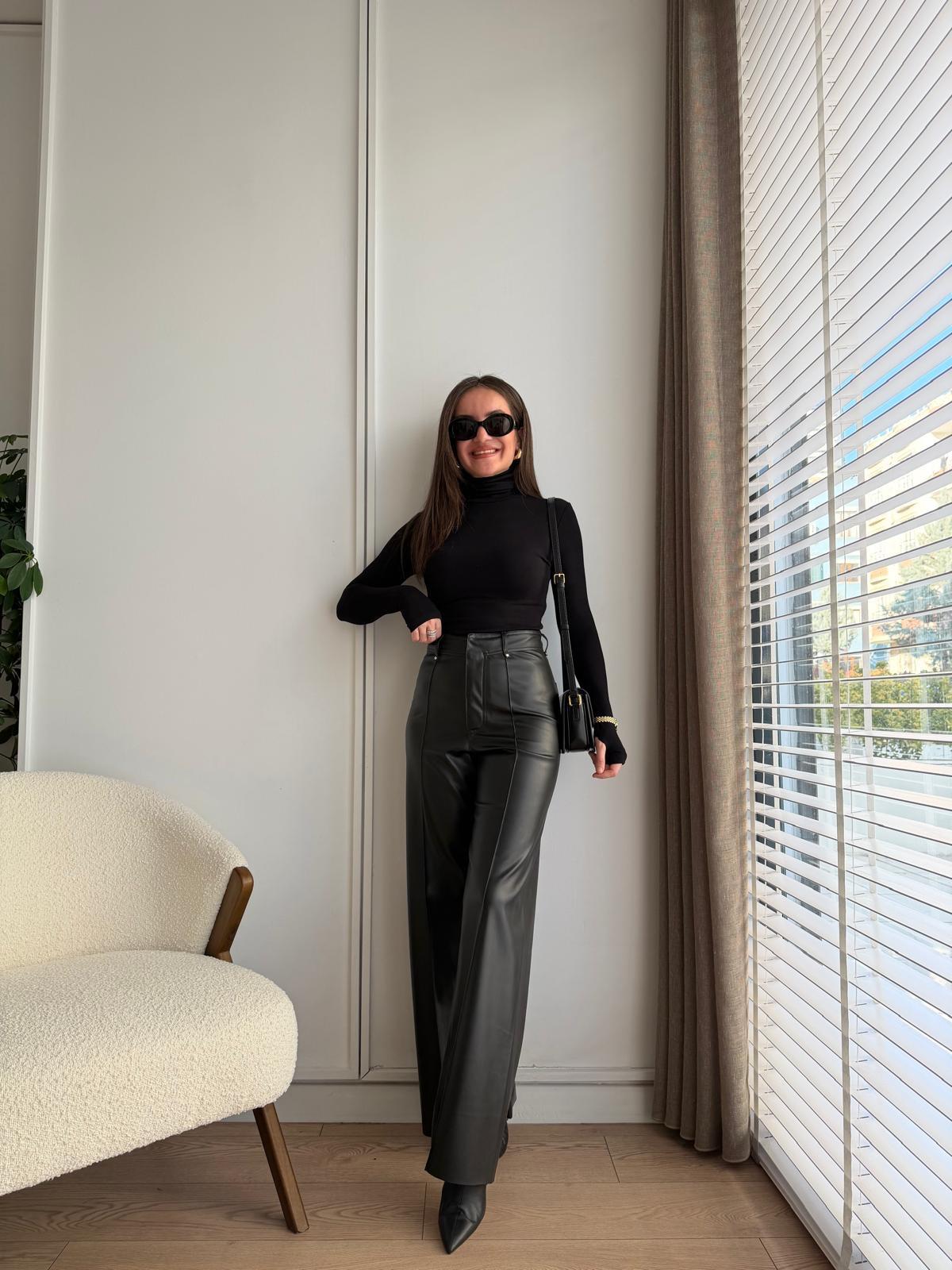 Siyah Torba Cepli Deri Pantolon 16567