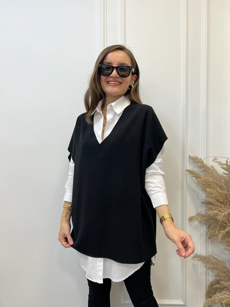 Siyah V Yaka Kaşkorse Yelek 28129