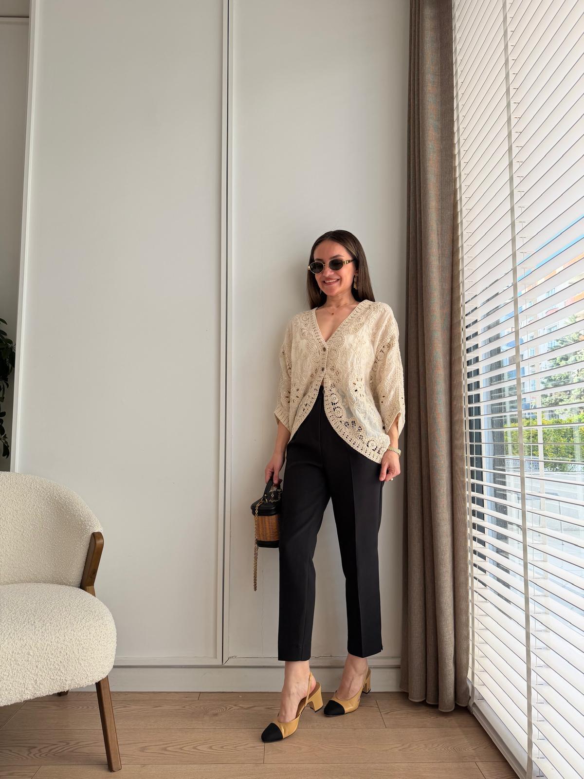 Siyah Yüksek Bel Kumaş Pantolon 9796