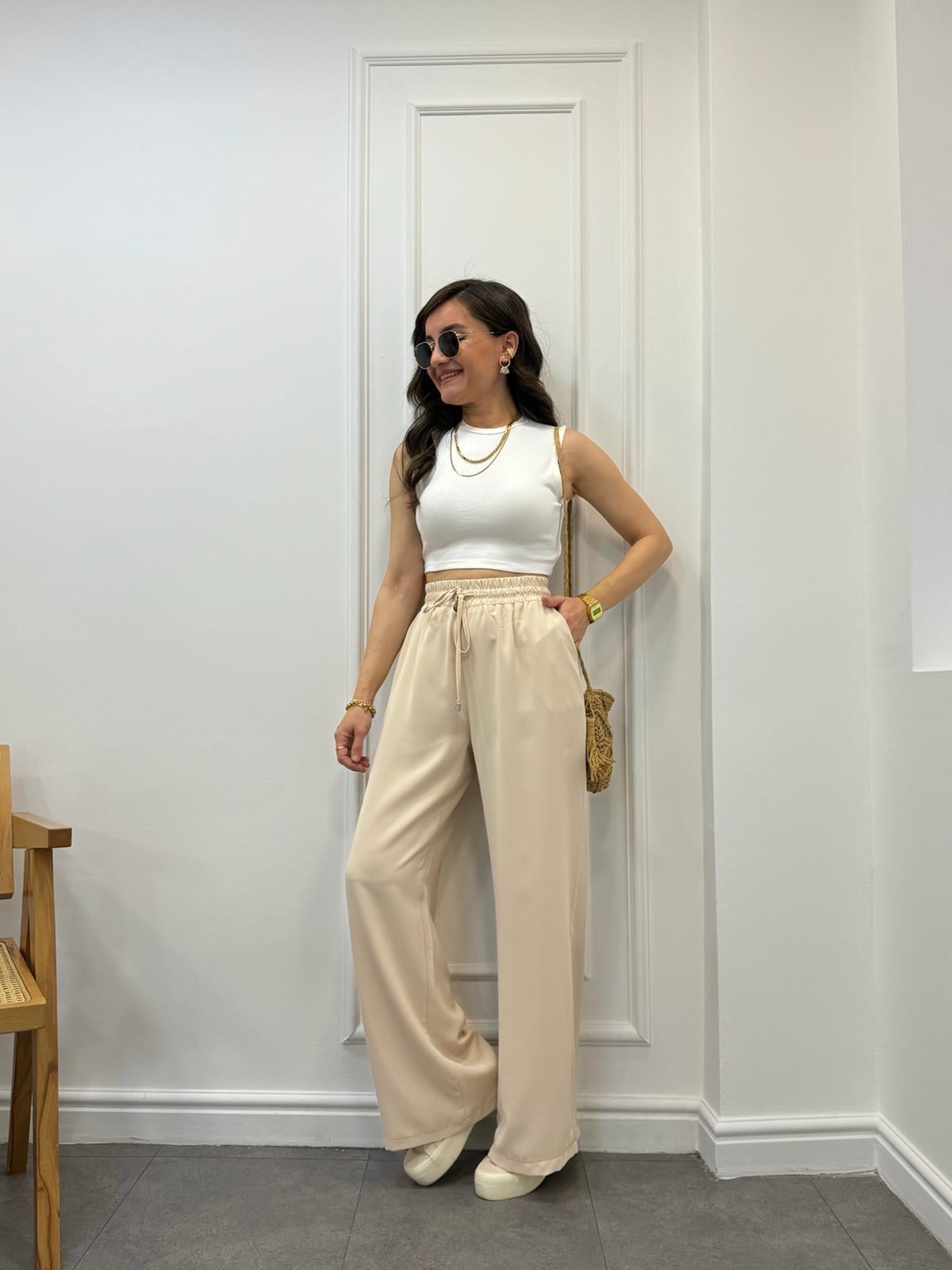 Taş Beli Lastikli Özel Dokulu Salaş Pantolon 0118