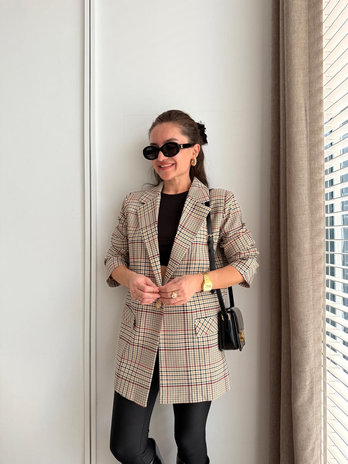 Taş Ekose Desen Blazer Ceket 0391