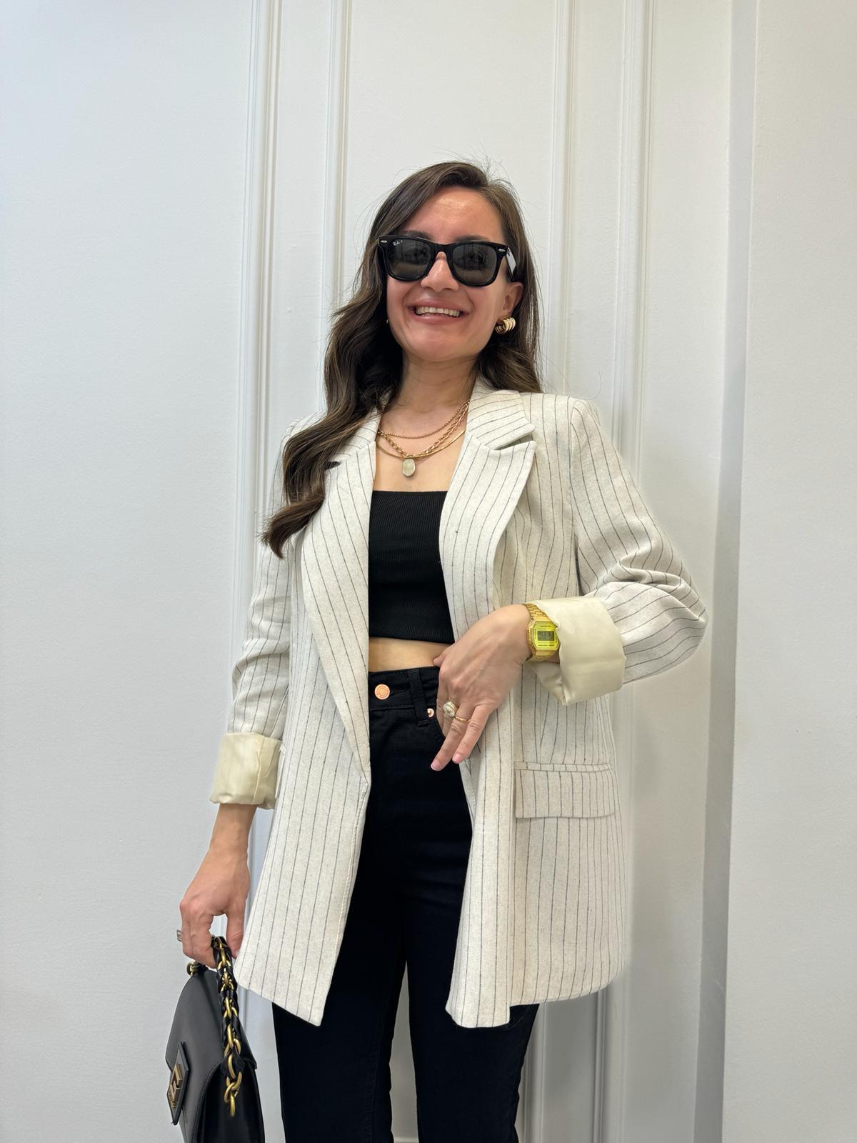 Taş Lacivert Çizgili Blazer Ceket 9330