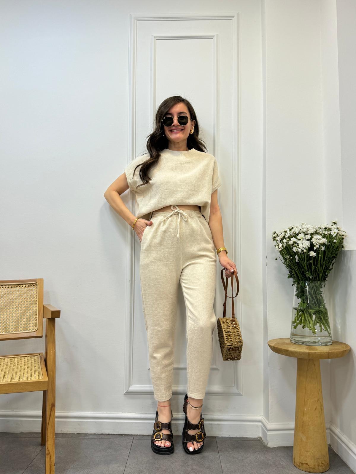 Taş Özel Dokulu Bluz Pantolon Takım 58762
