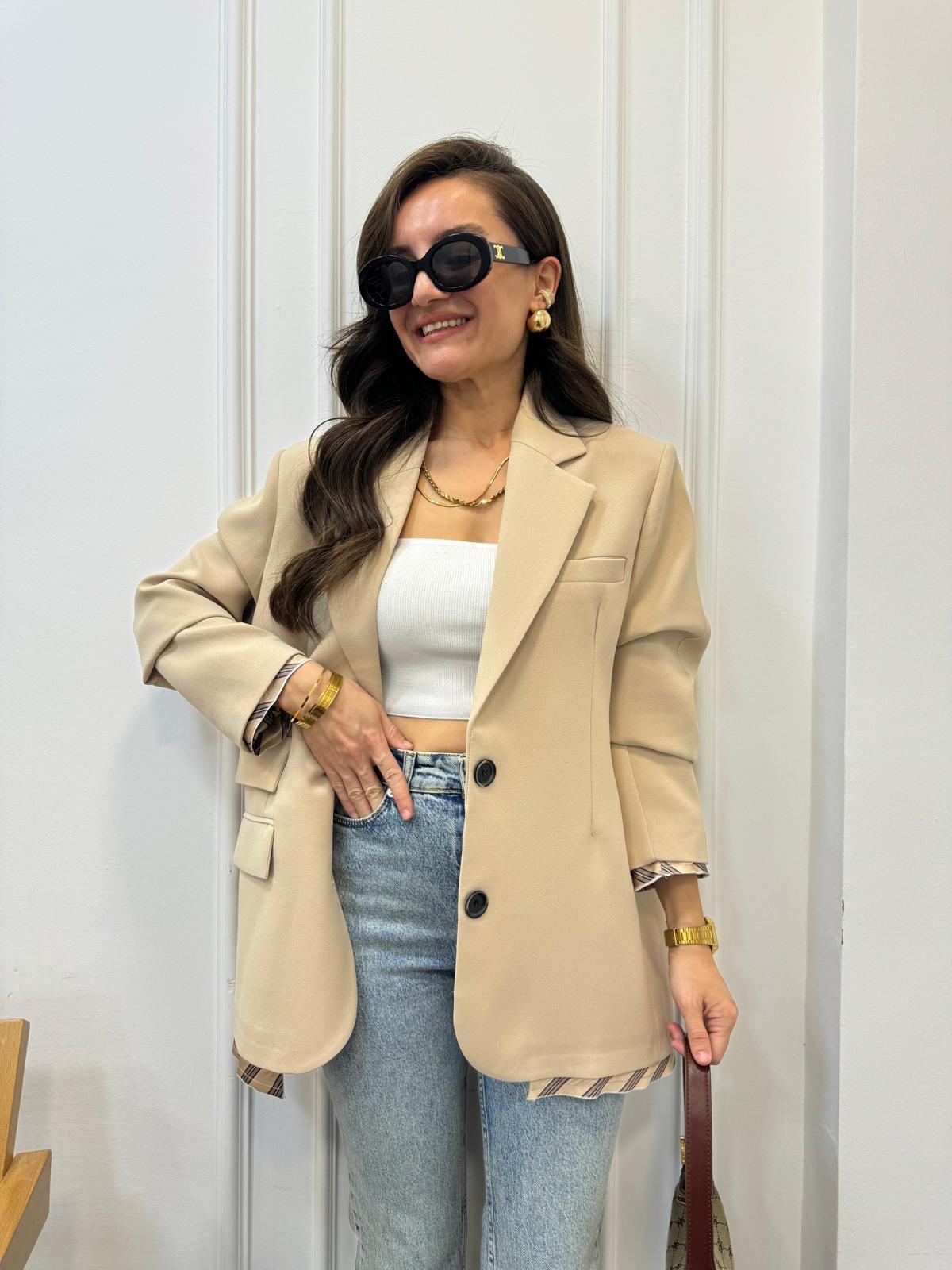 Taş Premıum Kalite Astar Detaylı Double Kumaş Blazer Ceket 9456