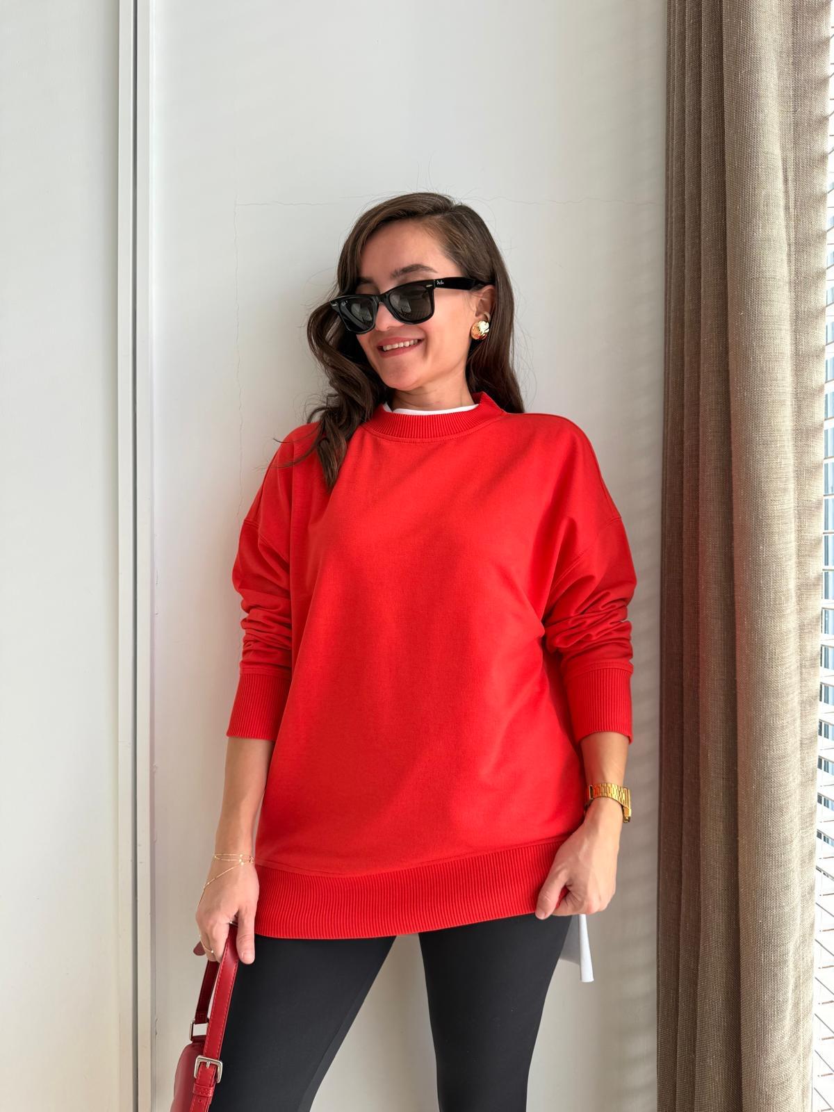 Turuncu Basic İki İplik Sweatshirt 9002