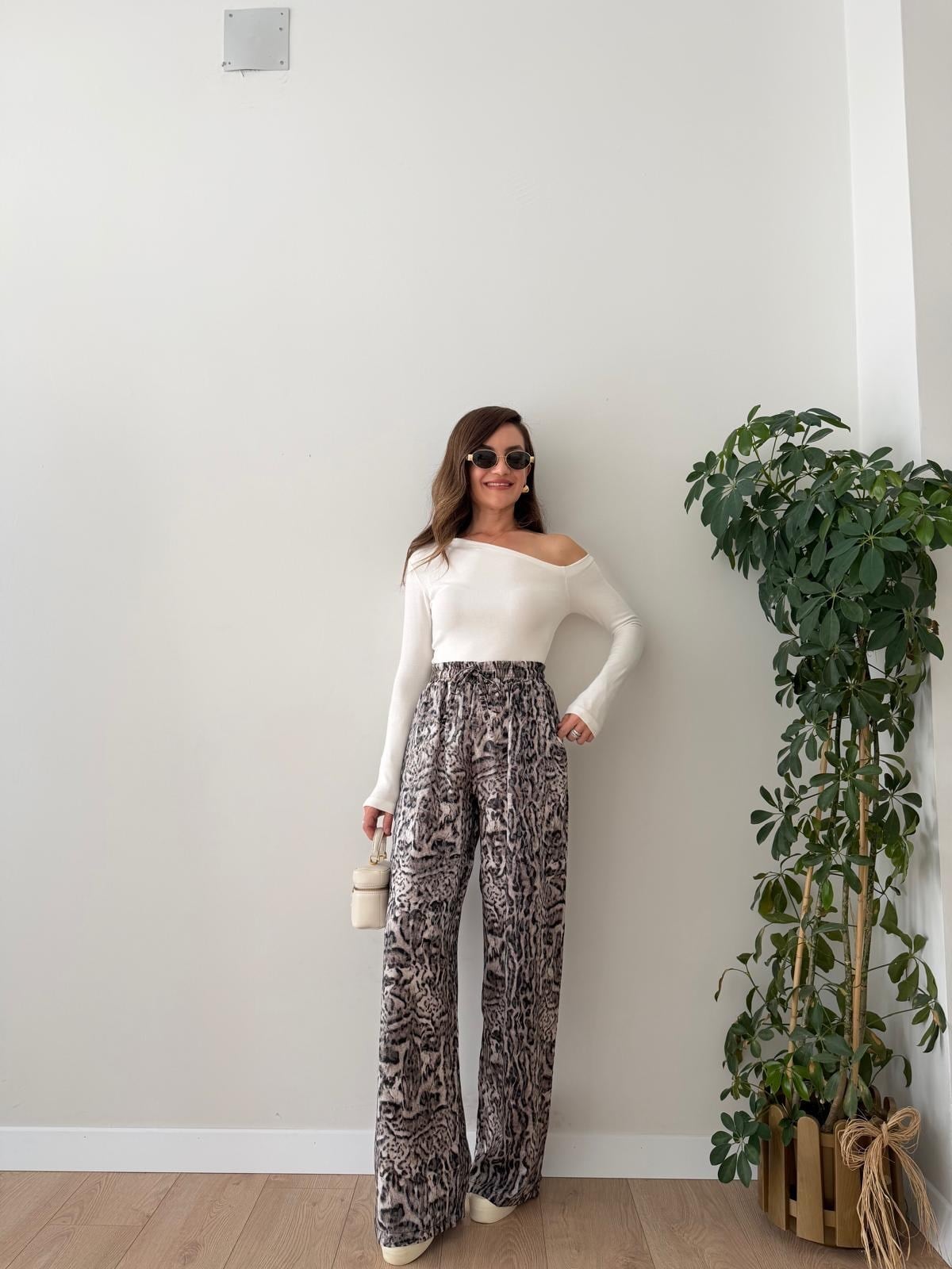 Vizon Leopar Desenli Palazzo Pantolon K060