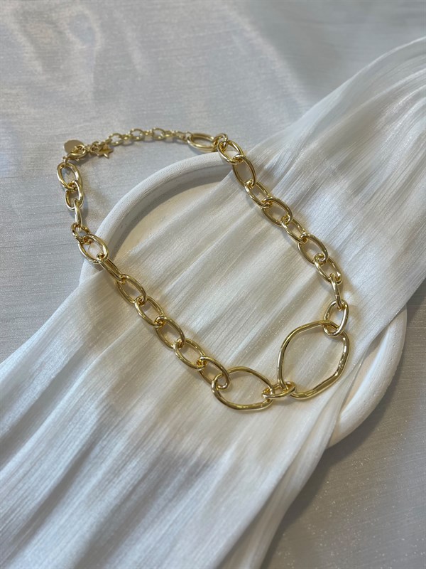 Gold Geniş Oval Zincirli Halka Kolye KY09