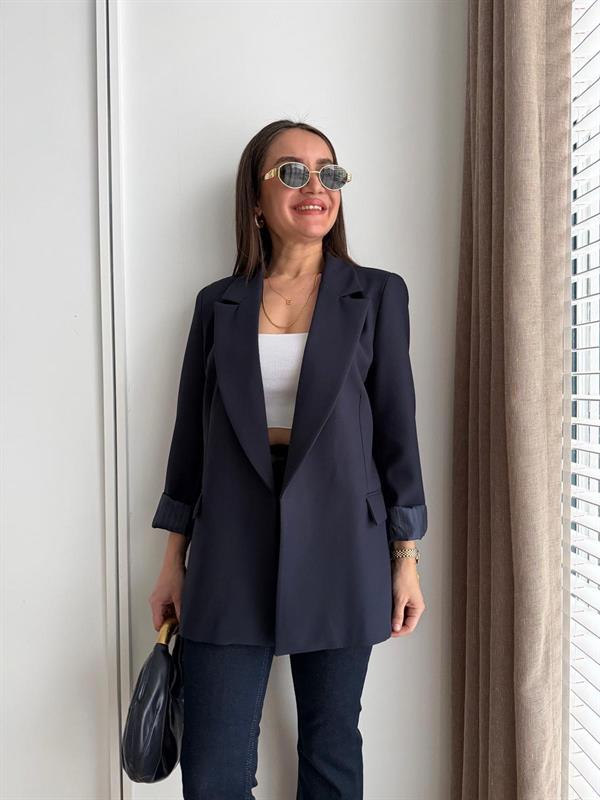 Lacivert Premium Kalite Marin Astarlı Double Kumaş Blazer 7560