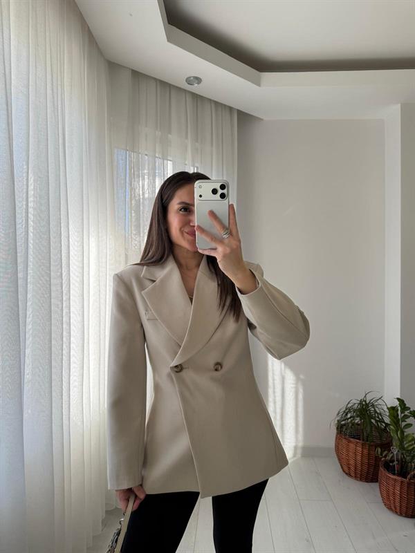 Taş Kruvaze Yaka Vatkalı Blazer Ceket 7685