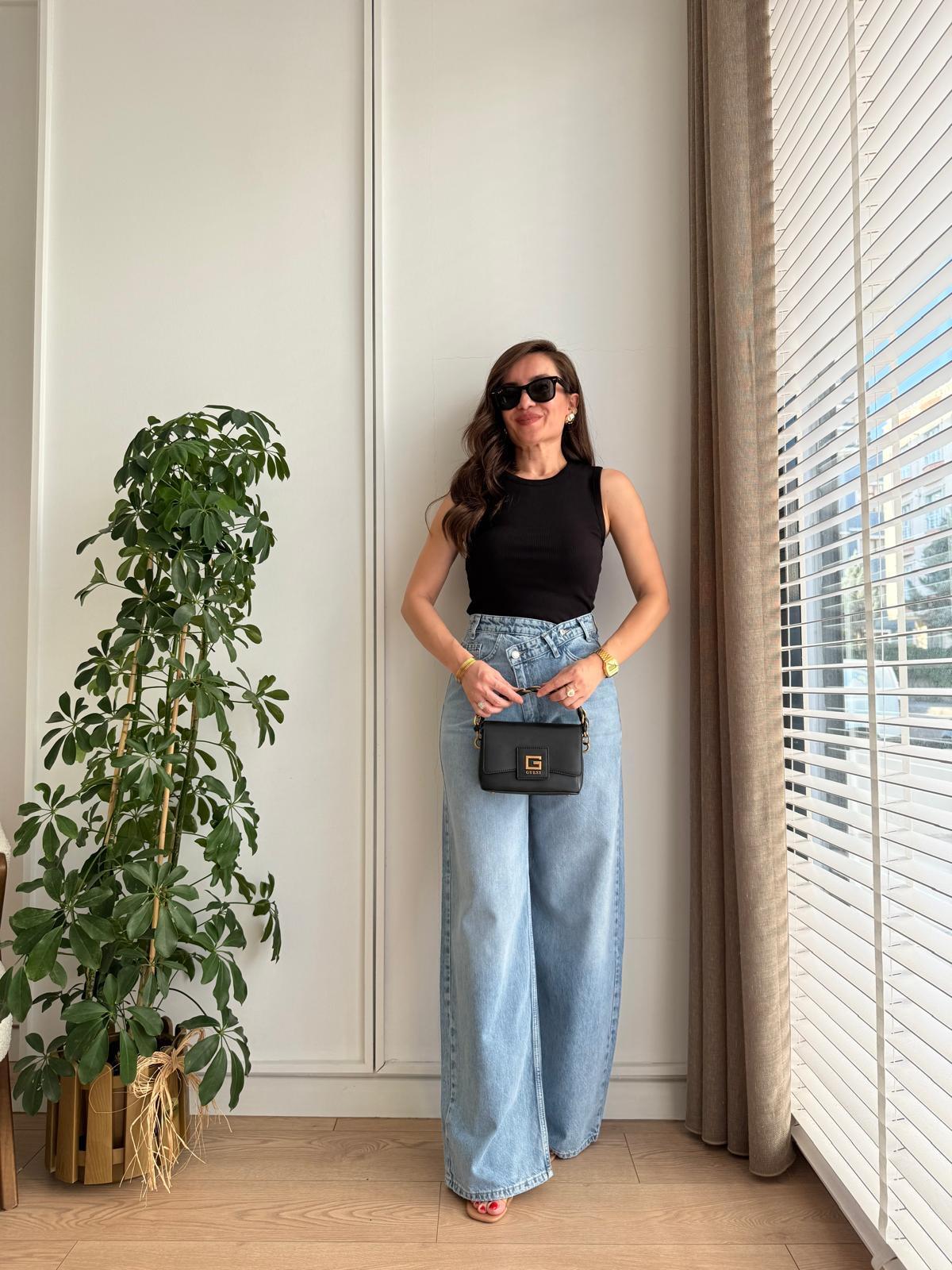 Açık mavi Çapraz Patlı Jean Palazzo Pantolon 25712