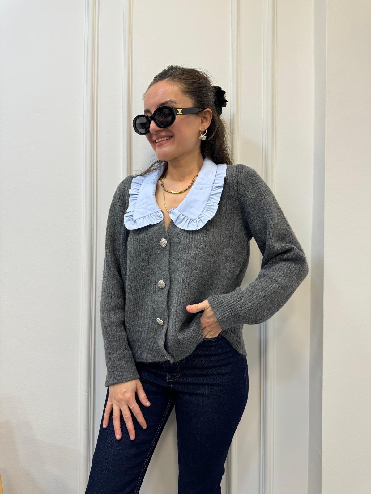 Antrasit Bebe Yaka Triko Hırka 241105