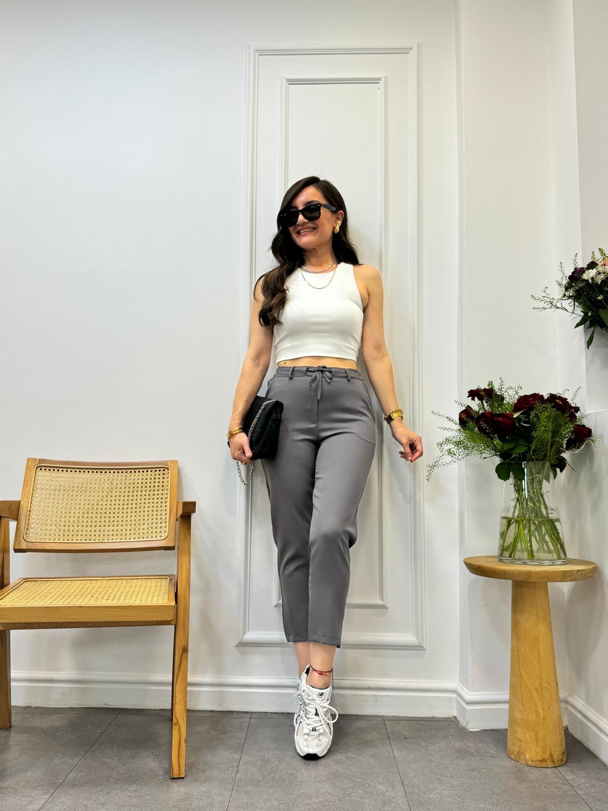 Antrasit Bel Lastikli Bağlamalı Havuç Pantolon 3978