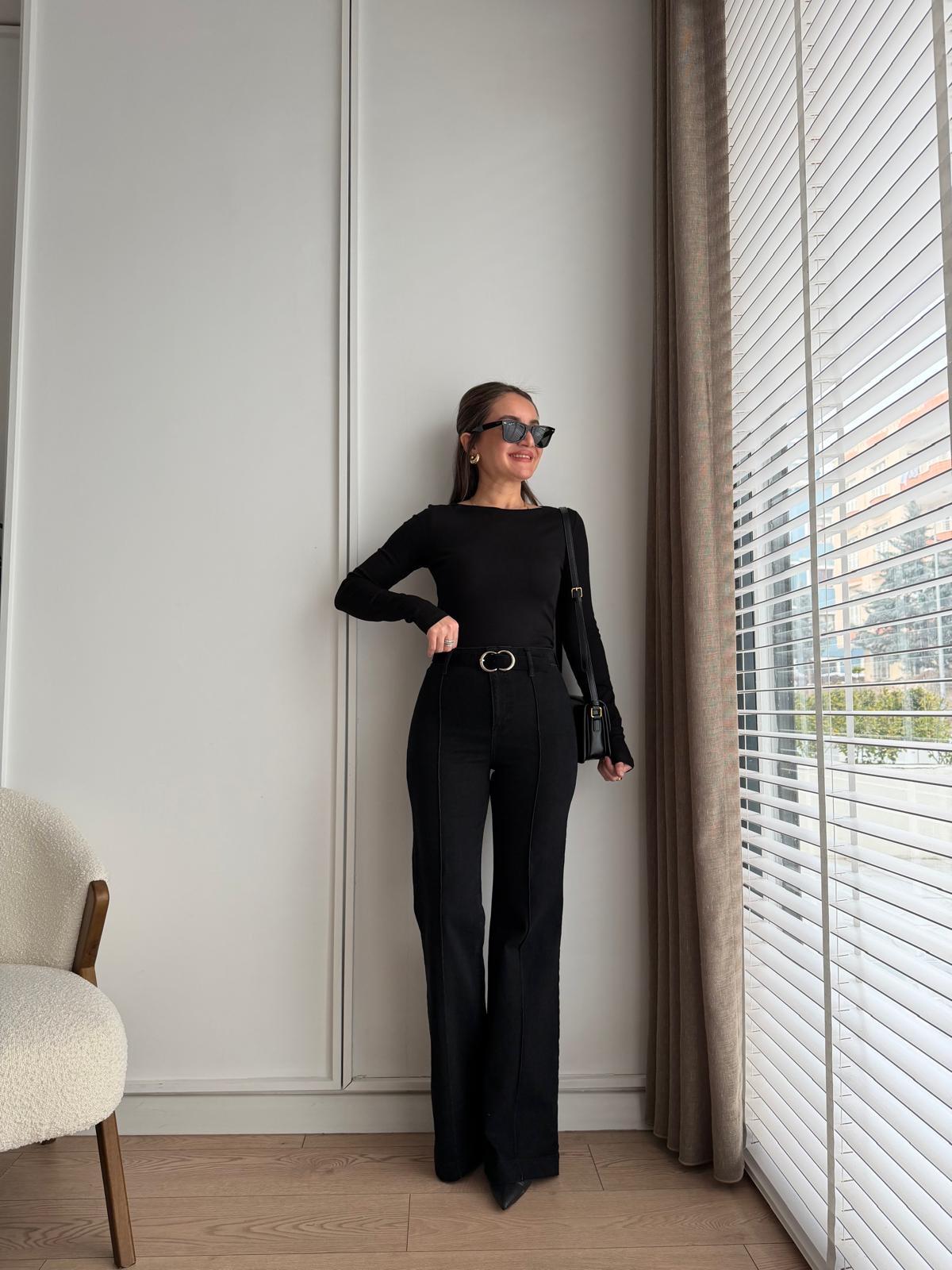 Antrasit Dikiş Detaylı Kemerli İspanyol Paça Pantolon 25678