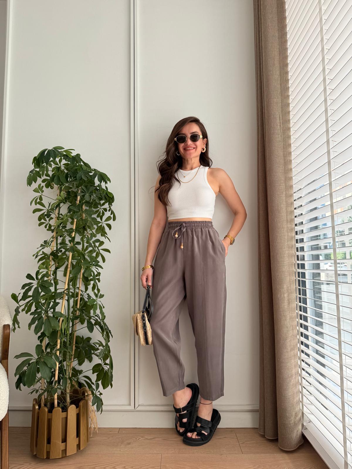 Antrasit Dikiş Detaylı Tensel Pantolon 16703