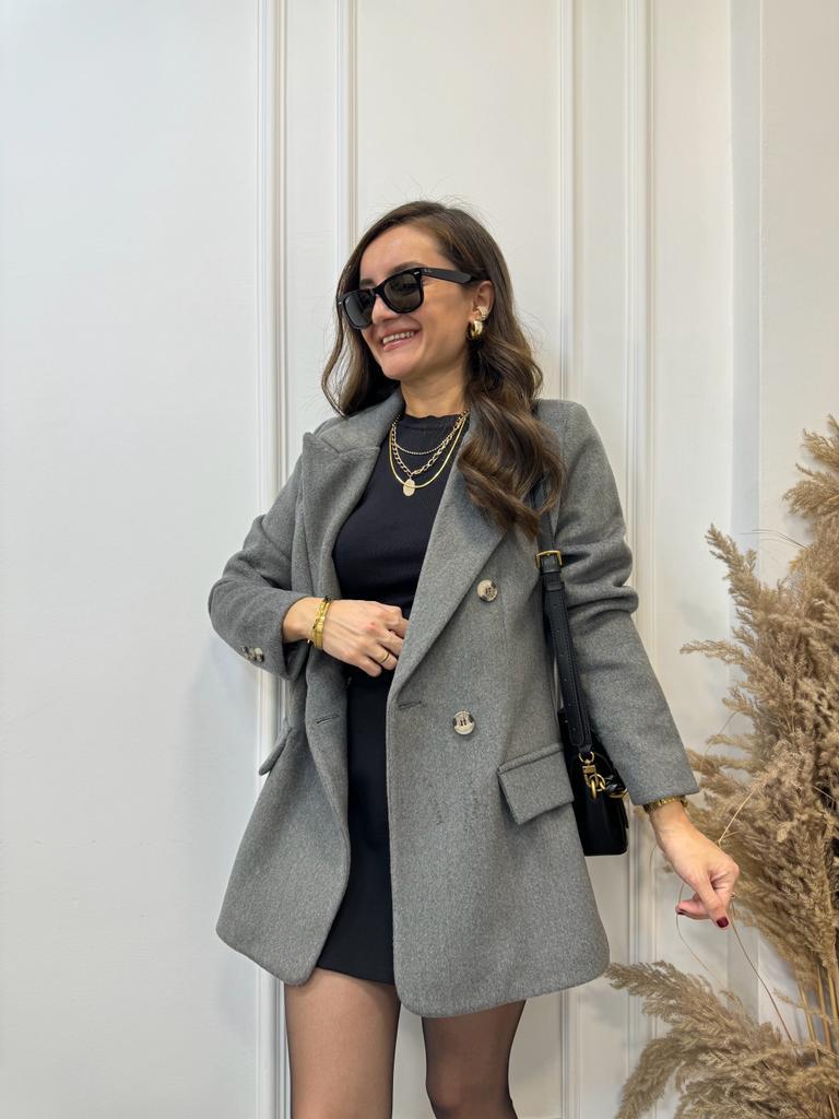 Antrasit Düğme Detaylı Kaşe Blazer Ceket 2047