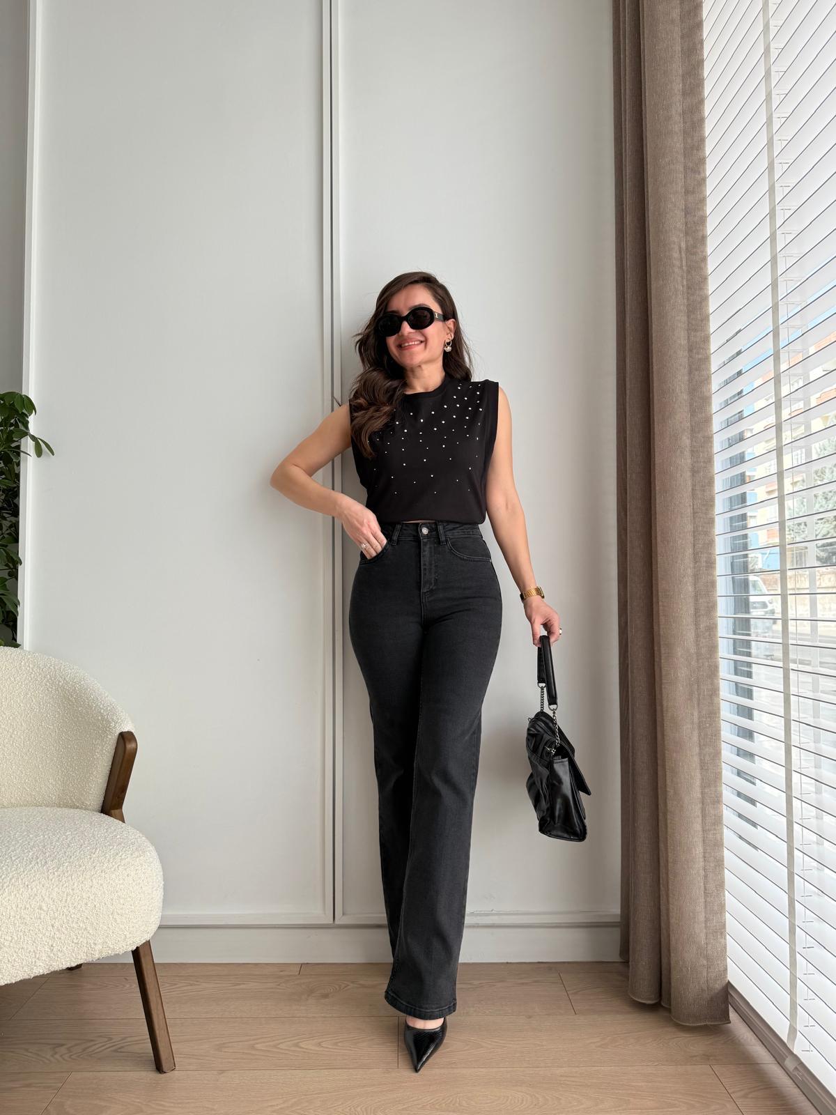 Antrasit Full Likralı Boru Paça Jean Pantolon 25597