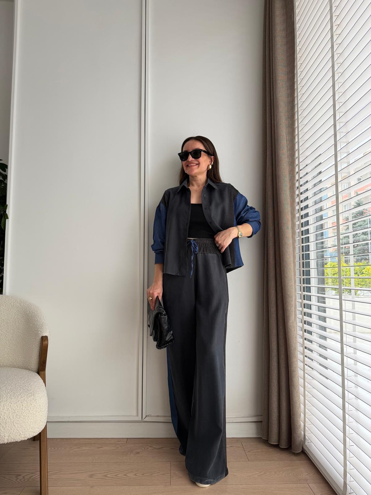 Antrasit Garnili Gömlek Pantolon Takım 6814