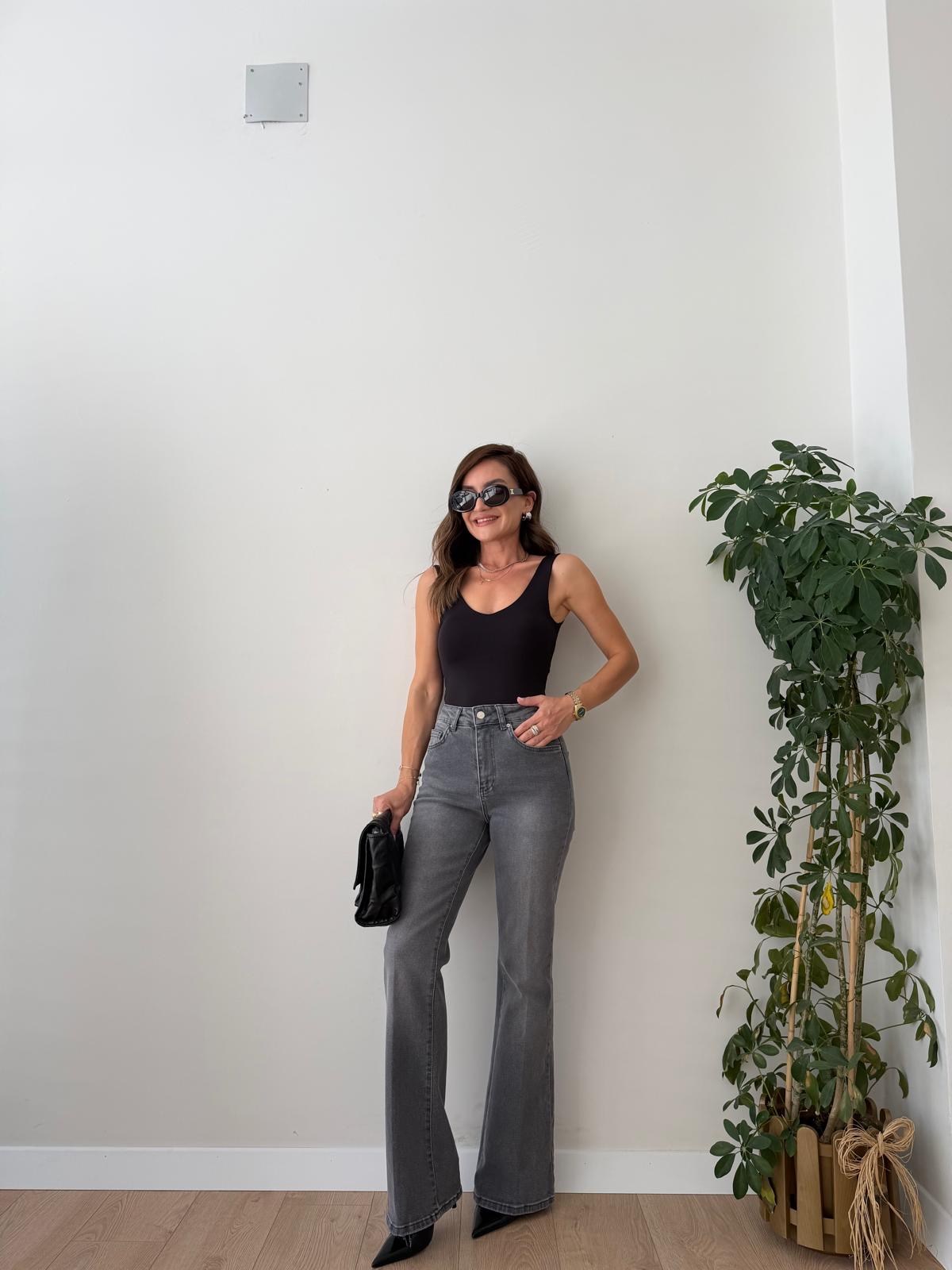 Antrasit İspanyol Paça Jean D1073