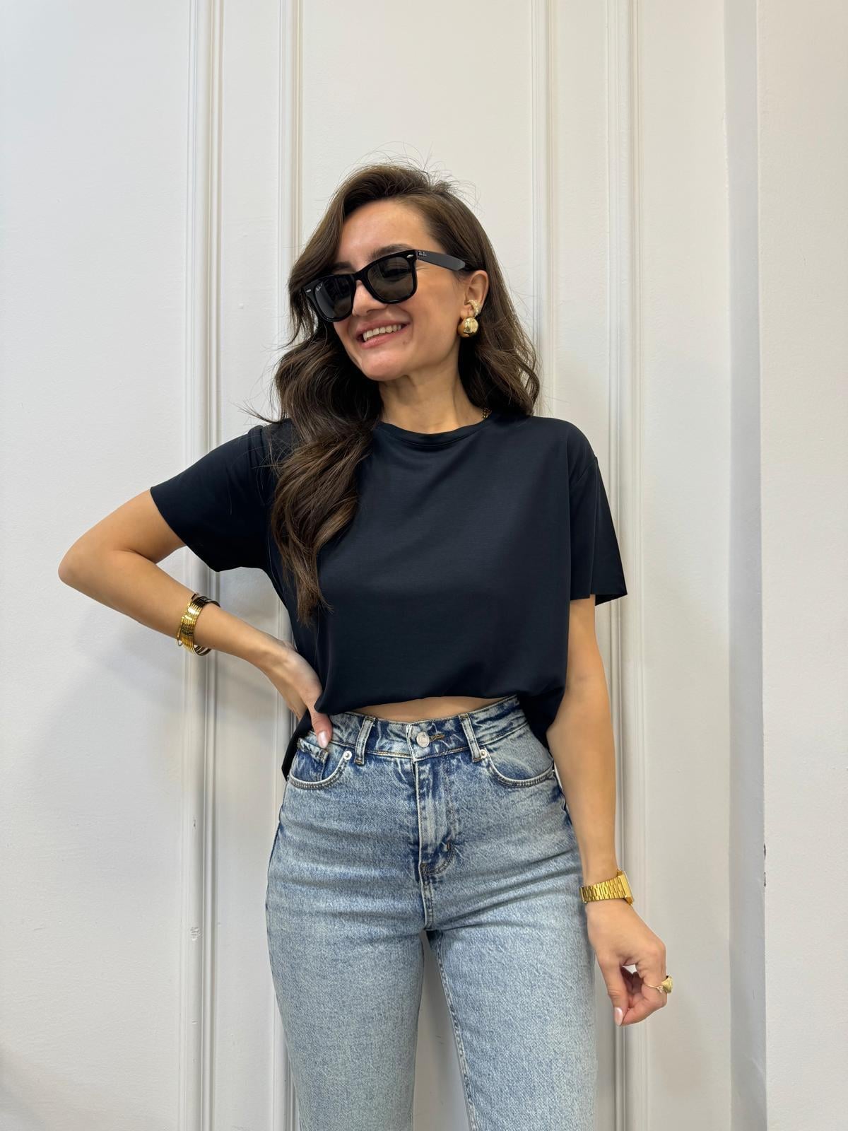 Antrasit Modal Kumaş Bisiklet Yaka Tshirt 4751
