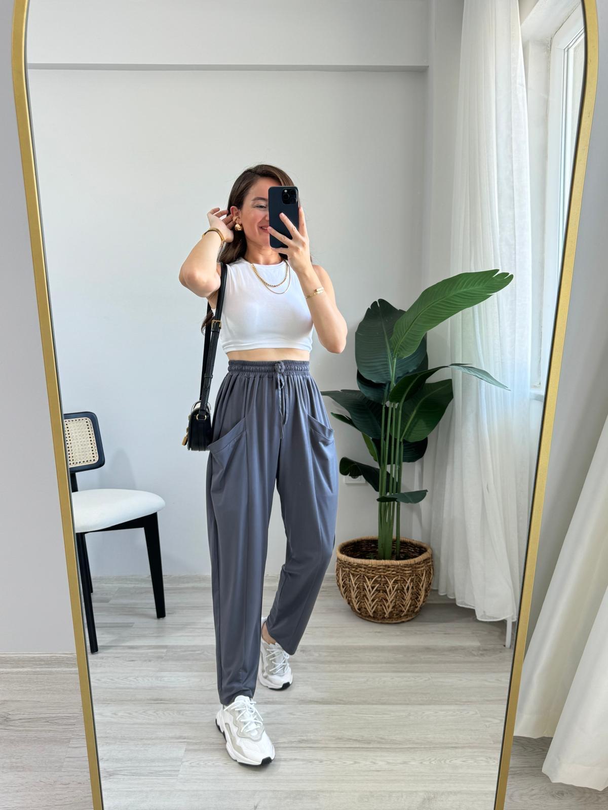 Antrasit Modal Kumaş Cepli Şalvar Pantolon 2015