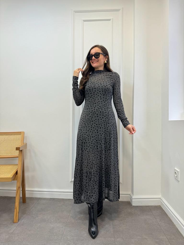 Antrasit Orjinal Marka Askılı Asratlı Tasarım Elbise 1901