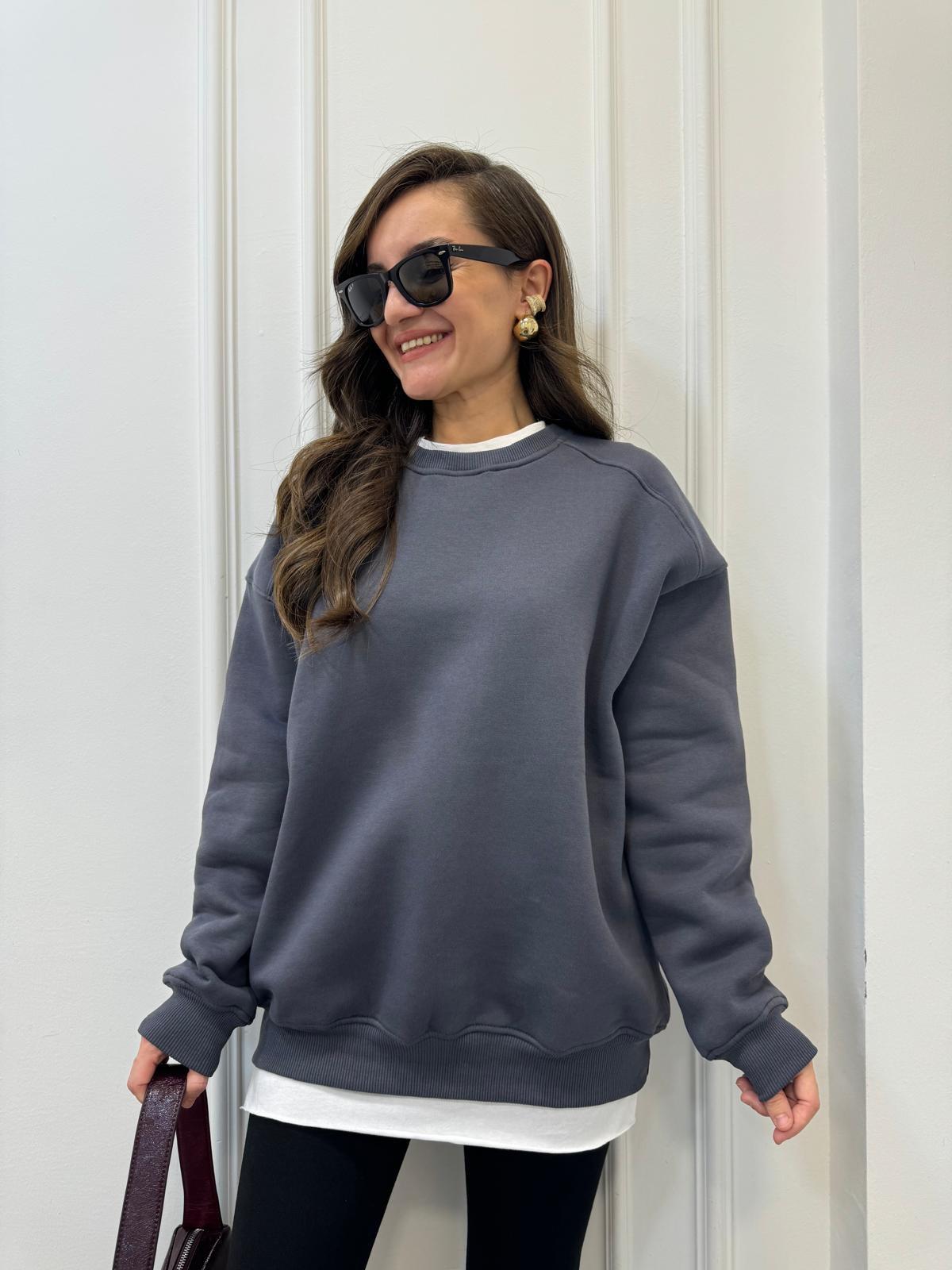 Antrasit Oversize Bisiklet Yaka Sweatshırt 7912