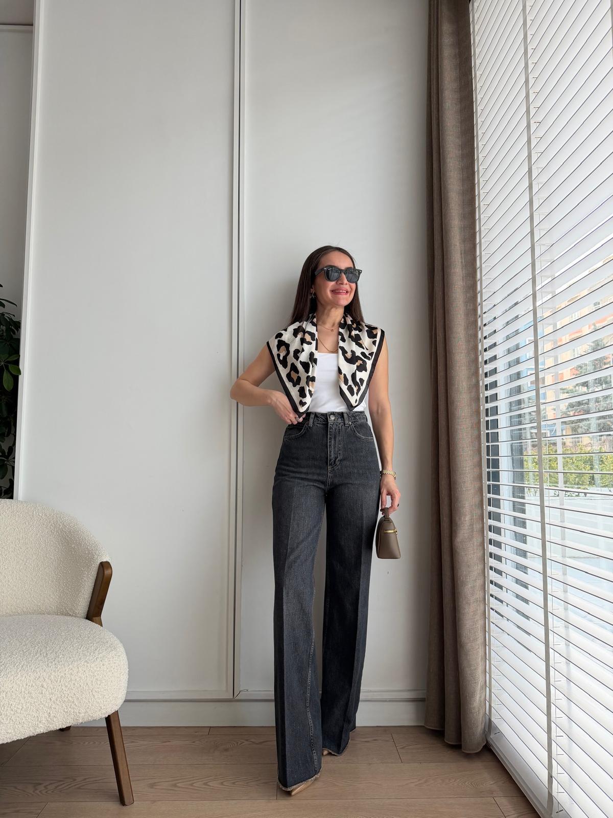 Antrasit Paça Detaylı Palazzo Jean 8184