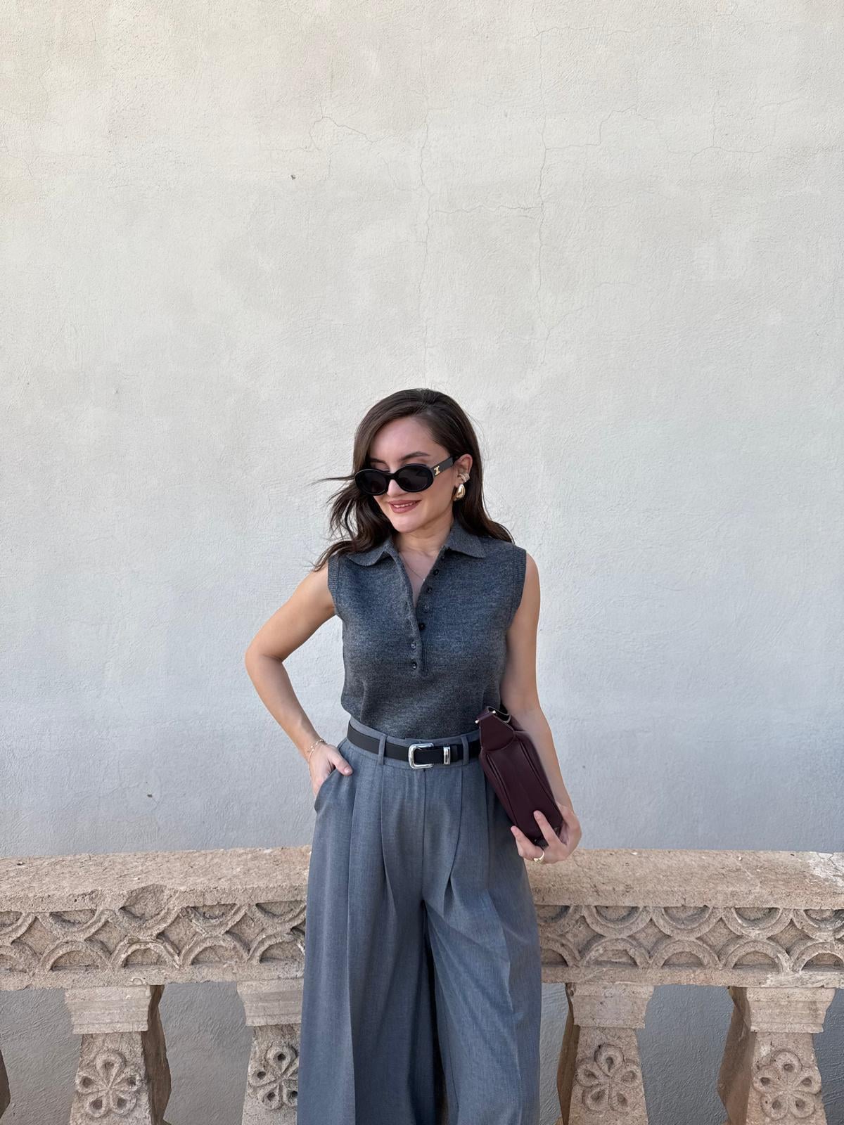 Antrasit Polo Yaka Düğmeli Süeter 251105