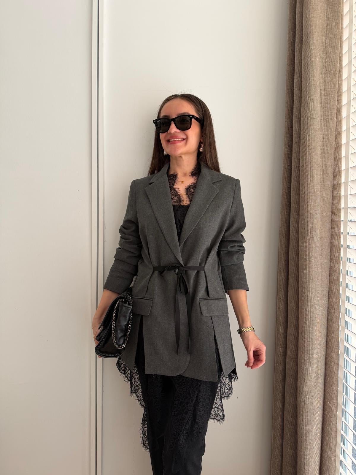 Antrasit Premium Dantel Detaylı Blazer Ceket 2781