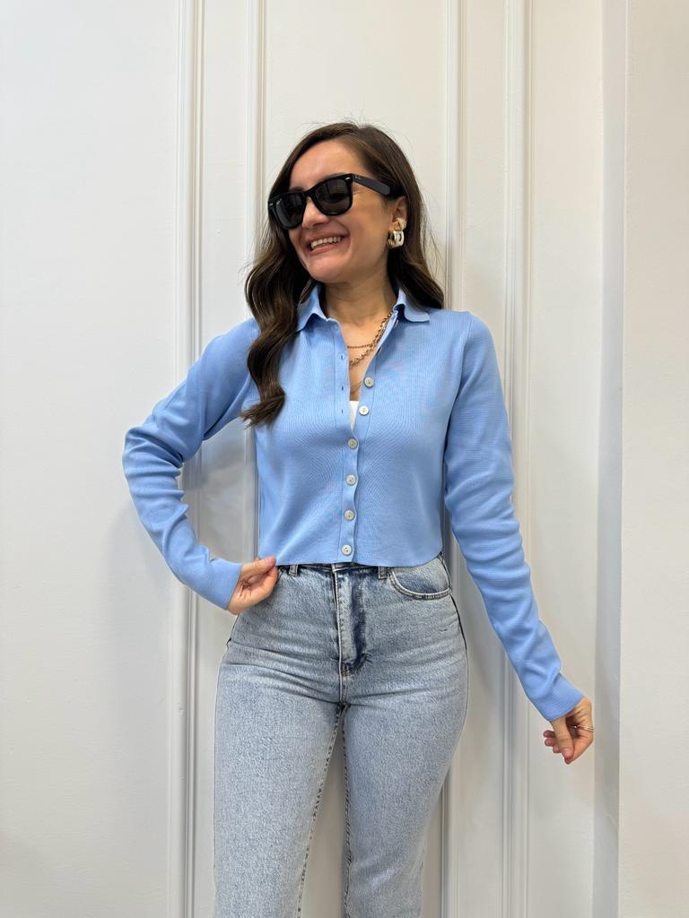 Bebe mavisi Polo Yaka Önü Düğmeli Hırka 3609