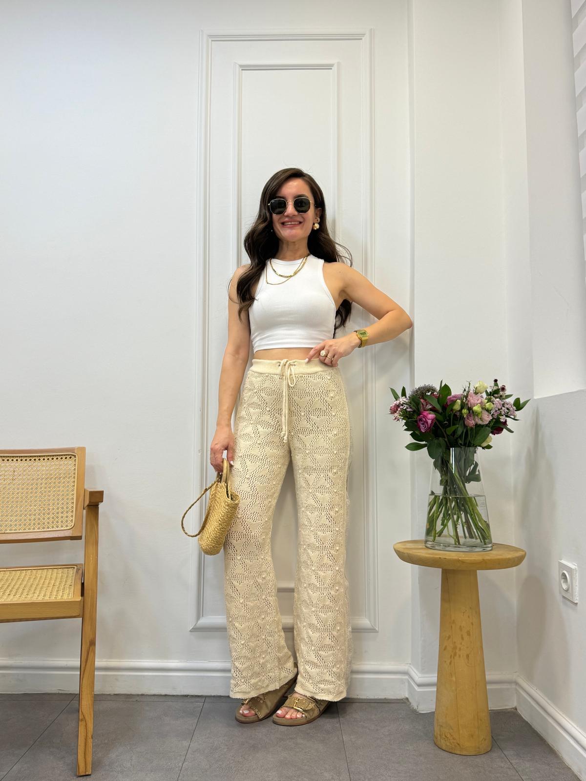 Bej Astarlı Triko Pantolon 70315