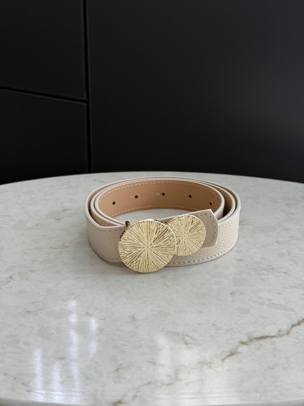 Bej Gold Desenli Çift Halka Tokalı Kemer SB35