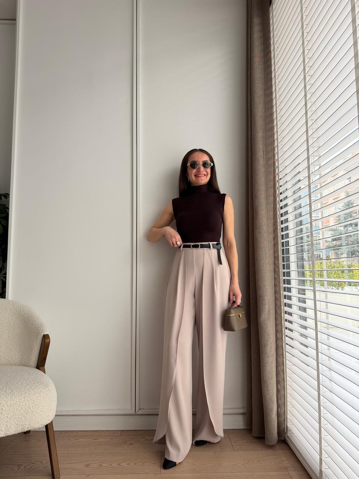 Bej Kemerli Tasarım Pantolon 265155