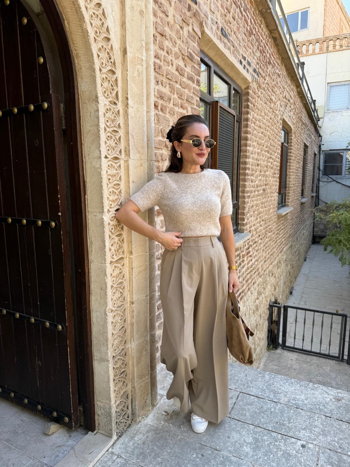 Bej Pensli Ayarlanabilir Palazzo Pantolon 71606