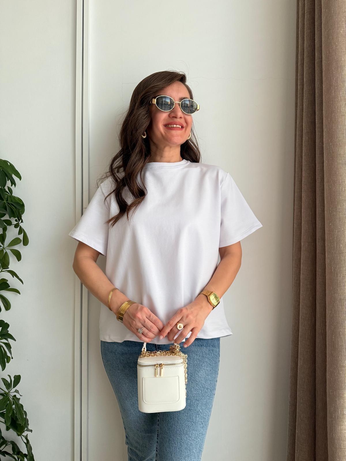 Beyaz Arkası Poplin Bağlama Detaylı Tshirt 34187