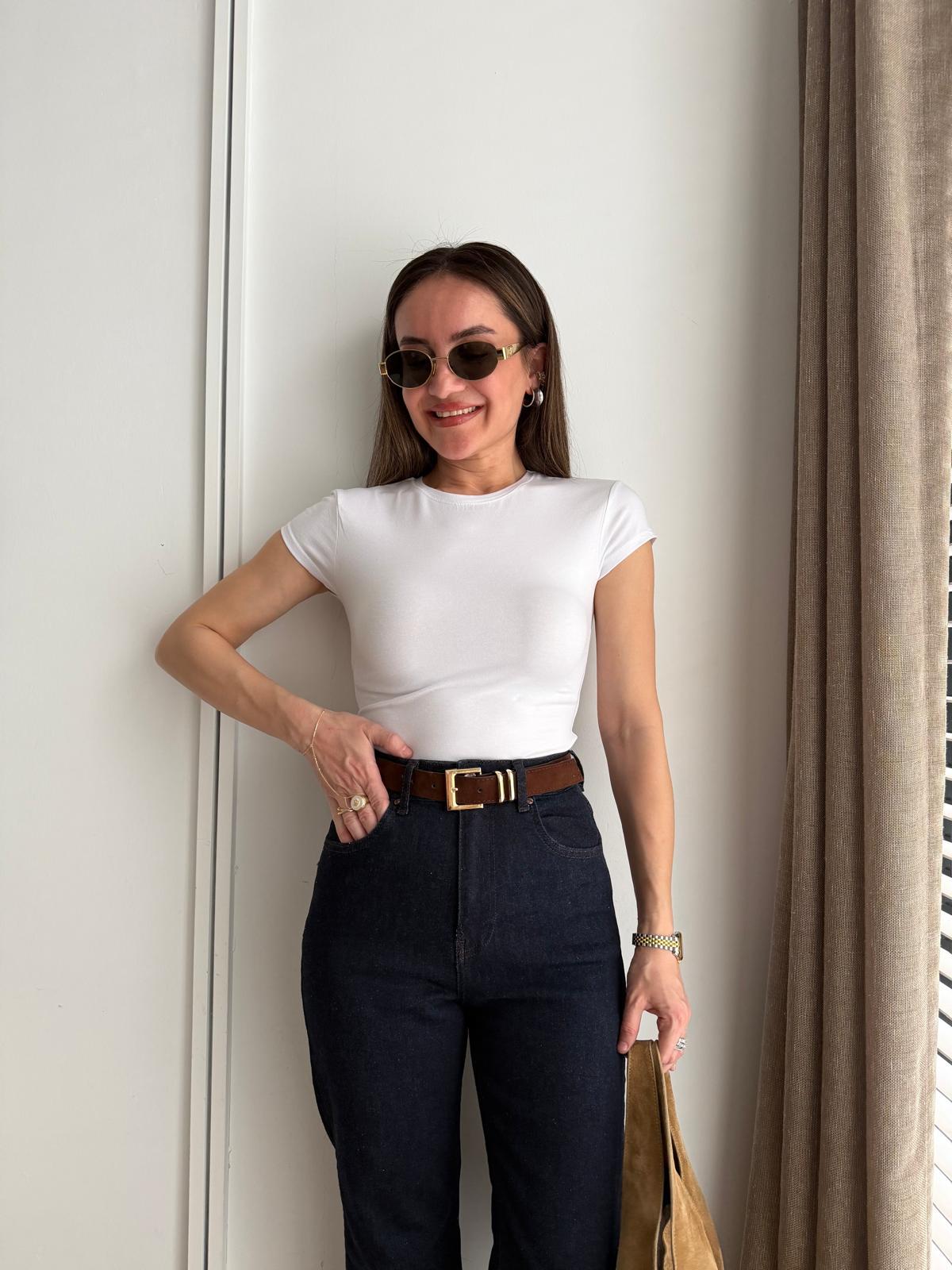 Beyaz Bisiklet Yaka Basic Tshirt 32761