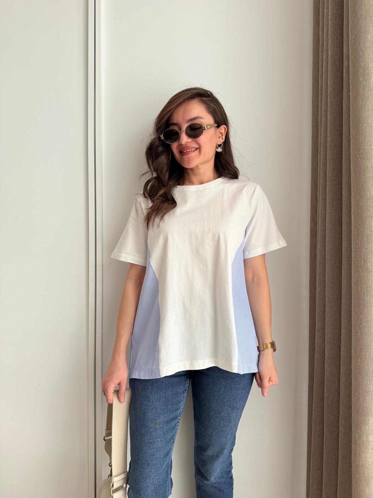 Beyaz Bisiklet Yaka Poplin Detay Bluz 28745