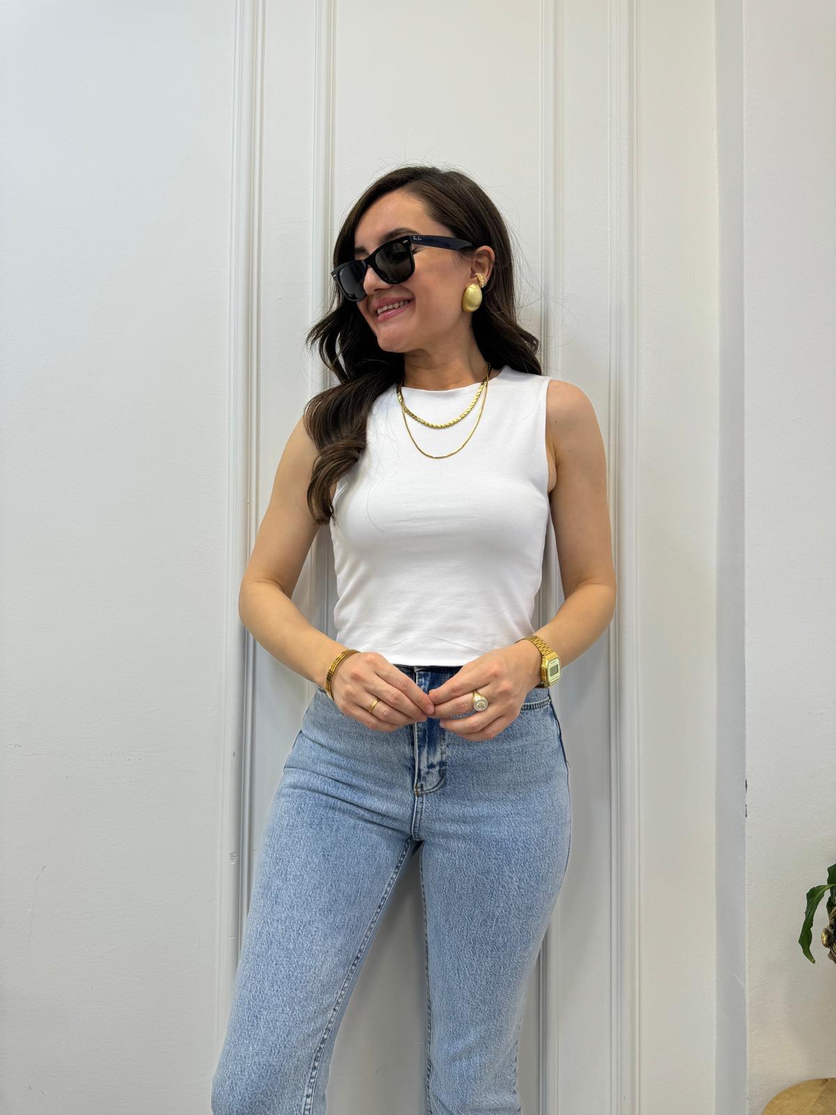 Beyaz Bisiklet Yaka Sıfır Kol Uzun Atlet 16178