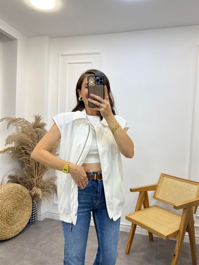 Beyaz Cepli Gömlek Yaka Yelek 85073