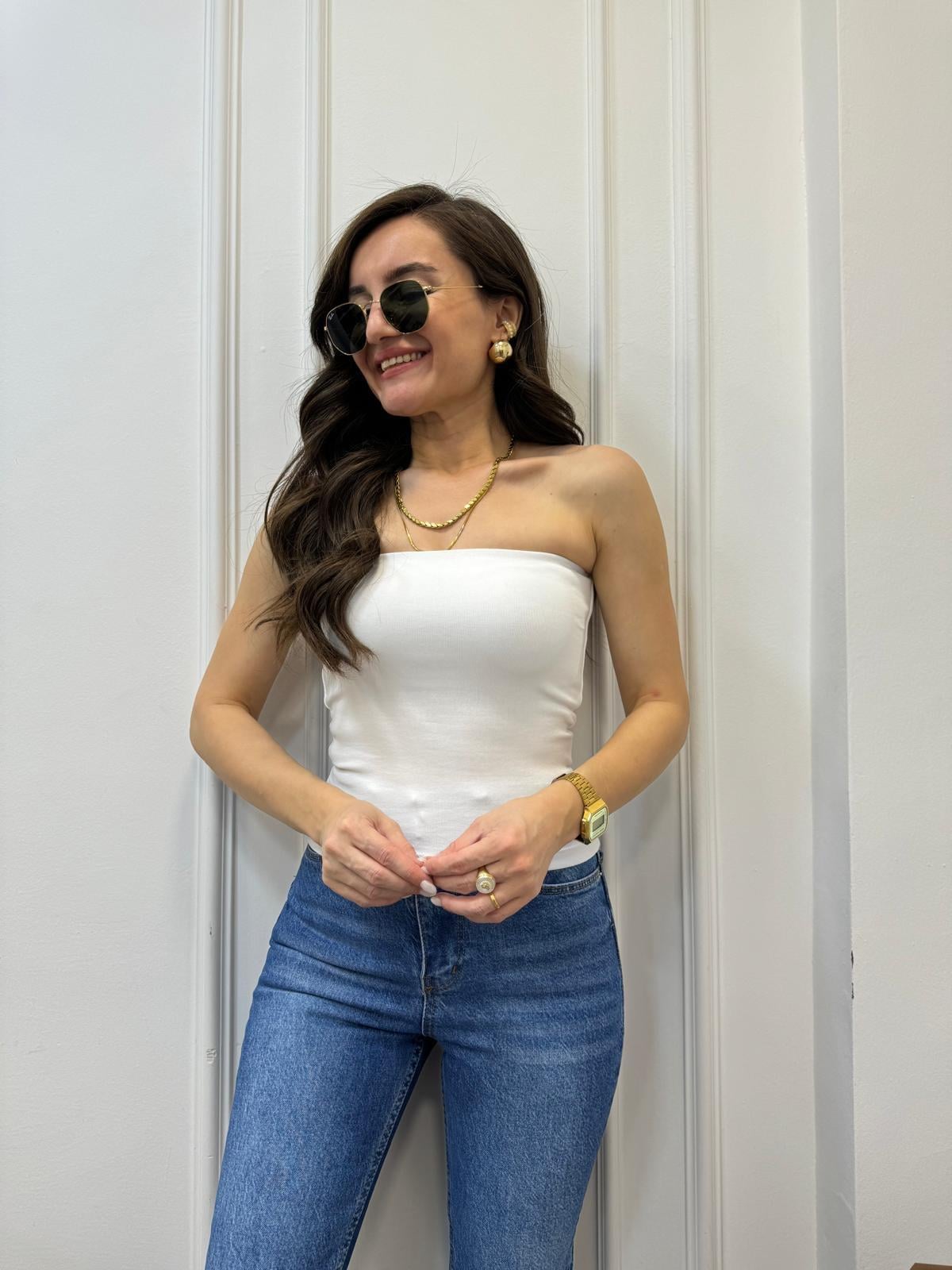 Beyaz DLV Straplez Crop 20659