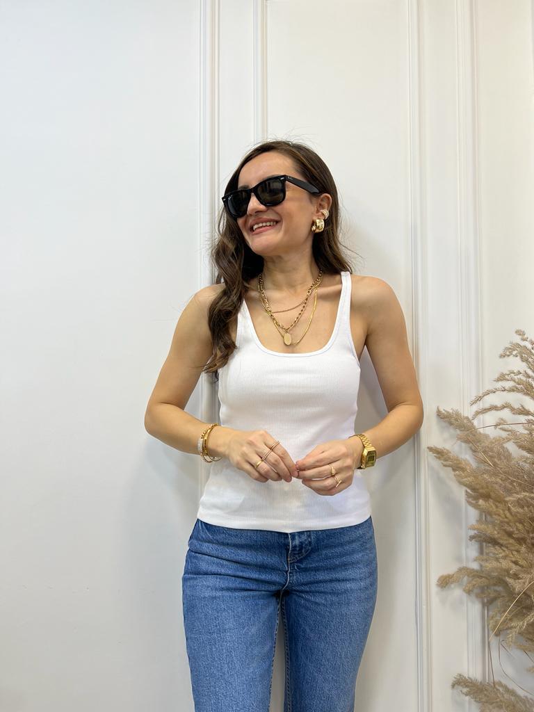 Beyaz İnce Askılı Biyeli Atlet 231031