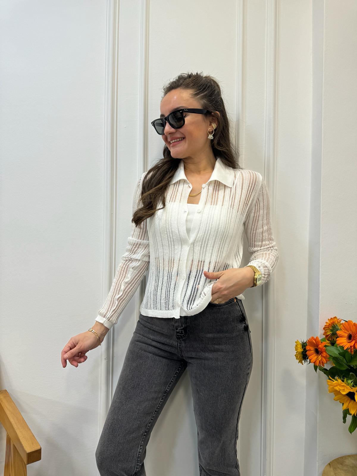 Beyaz İnce Fitilli Hırka 241016