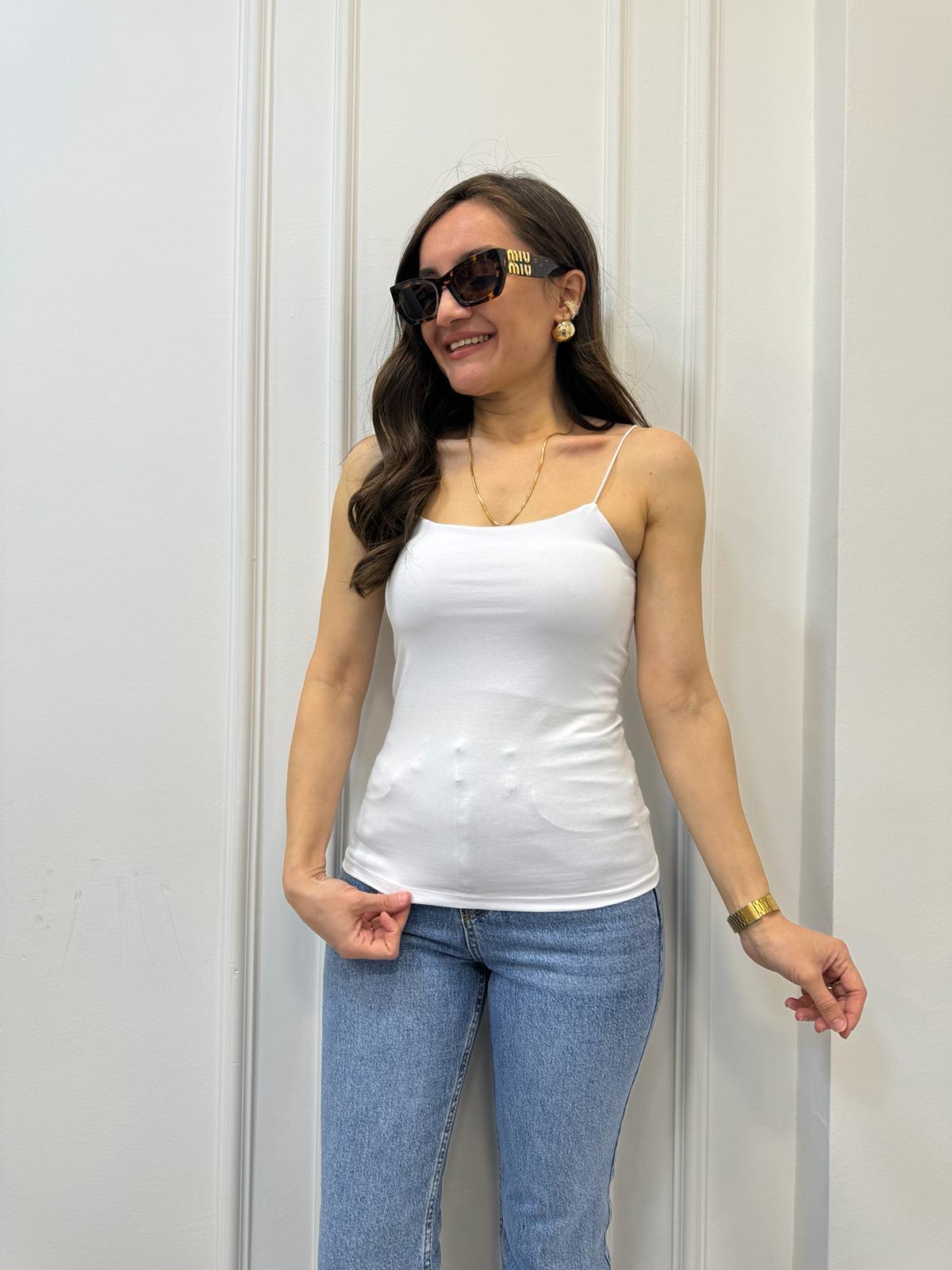 Beyaz İp Askılı Atlet