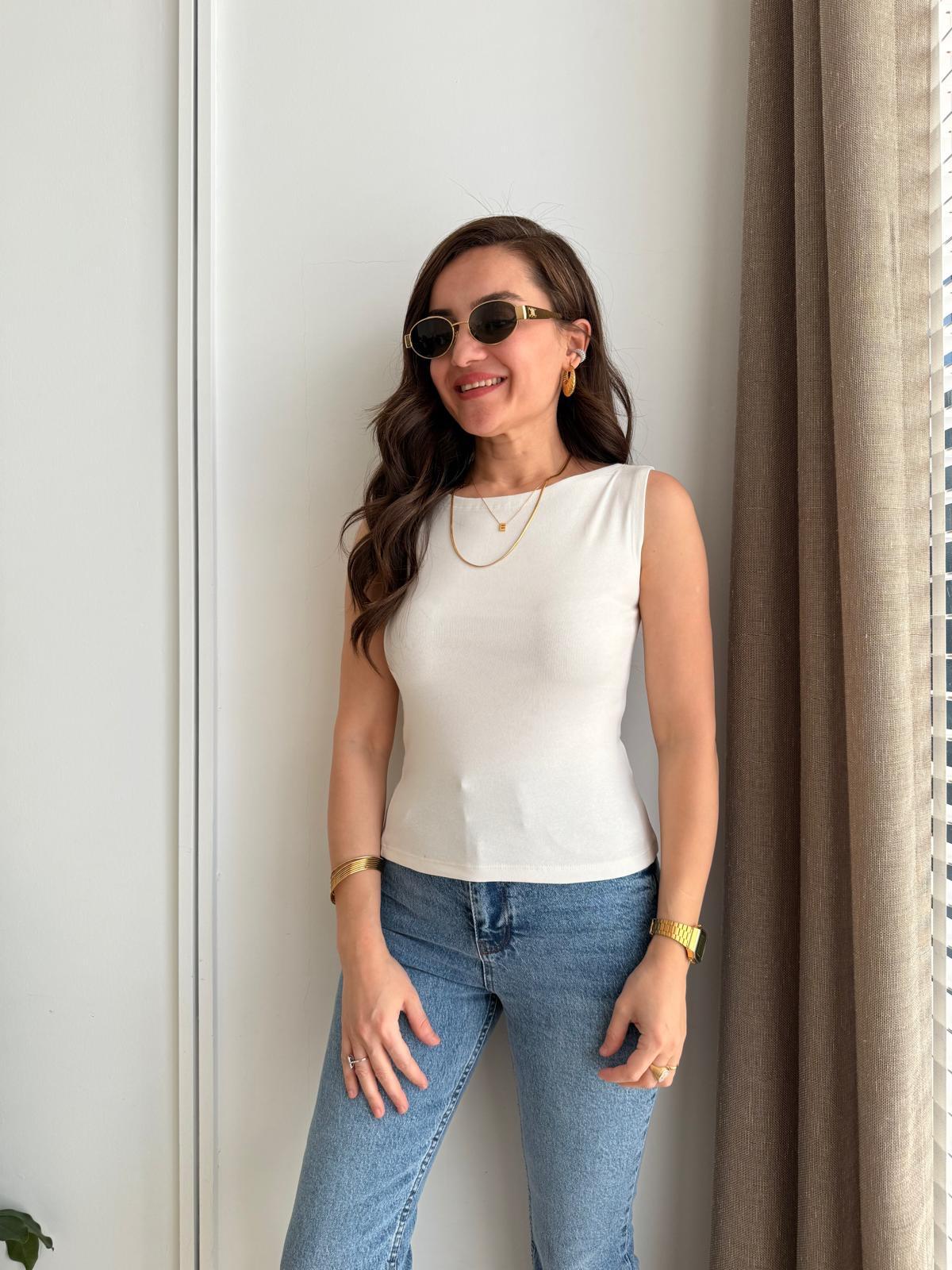 Beyaz Kayık Yaka Atlet 16810